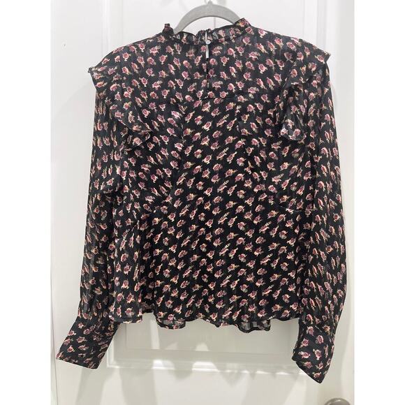 SCOTCH & SODA Floaty Ruffled Black Long Sleeve Floral Top Sz S - Picture 5 of 9